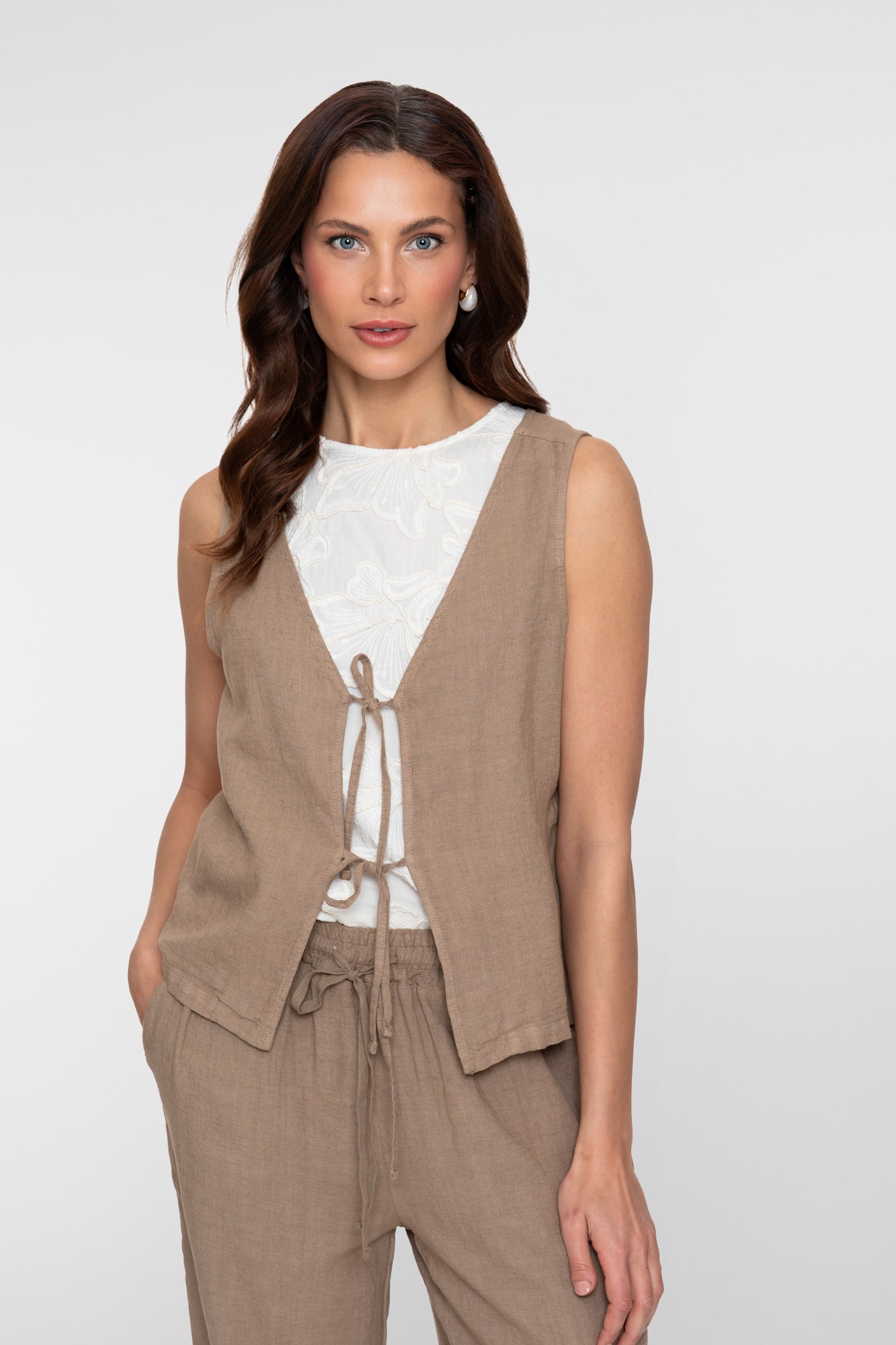 Geisha gilet met striksluiting en linnenlook