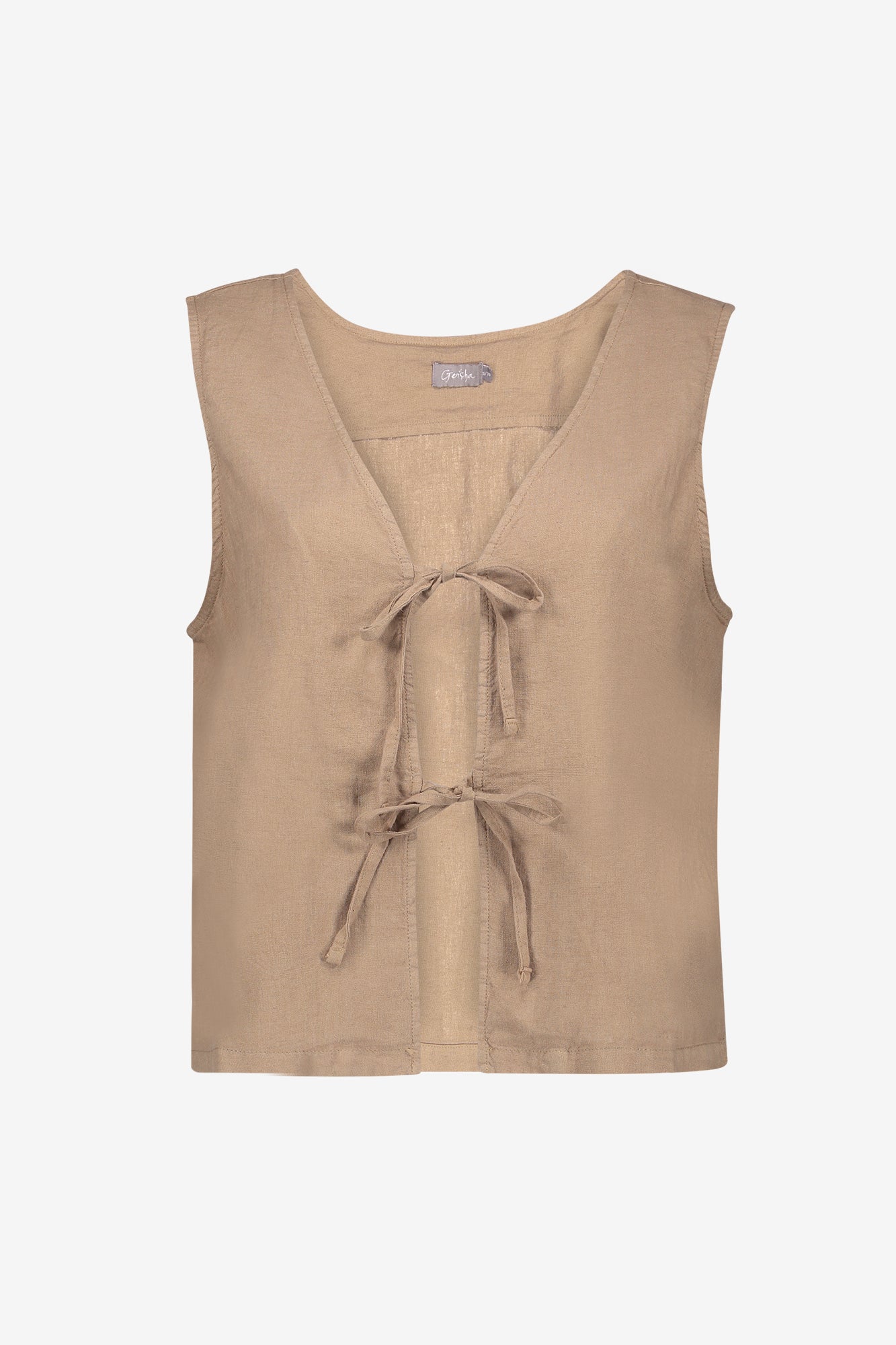 Geisha gilet met striksluiting en linnenlook