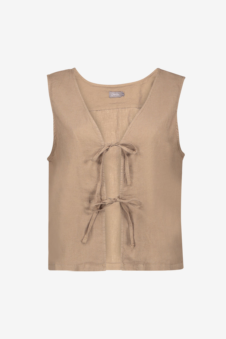 Geisha gilet met striksluiting en linnenlook
