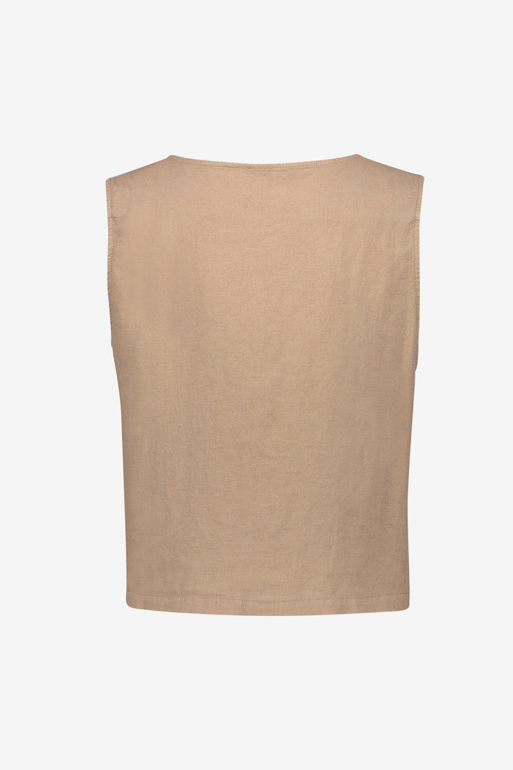 Geisha gilet met striksluiting en linnenlook