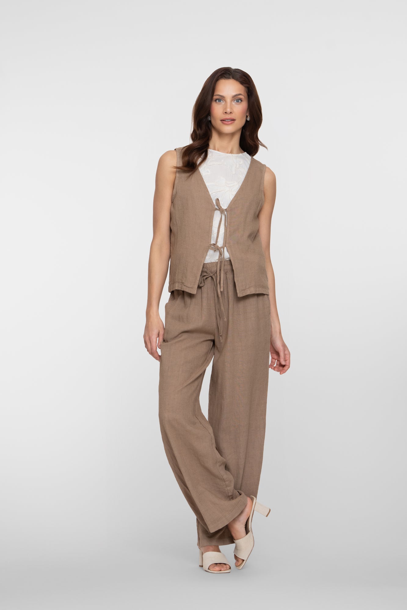 Geisha gilet met striksluiting en linnenlook