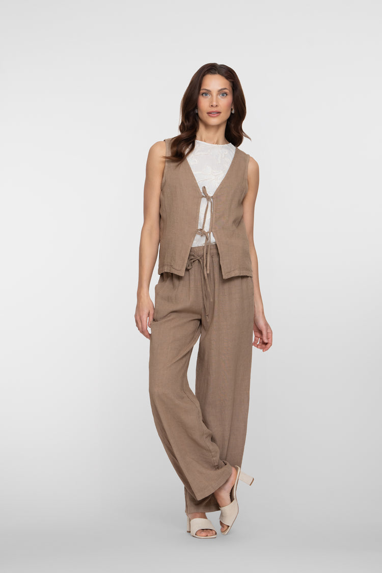 Geisha gilet met striksluiting en linnenlook
