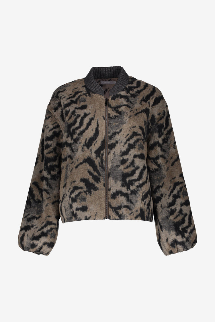Geisha dames bomberjack met animal print en gebreide kraag