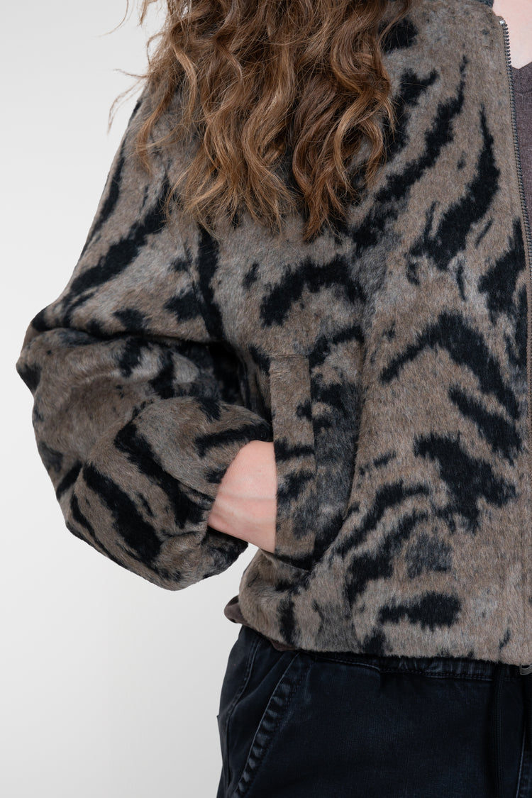 Geisha dames bomberjack met animal print en gebreide kraag