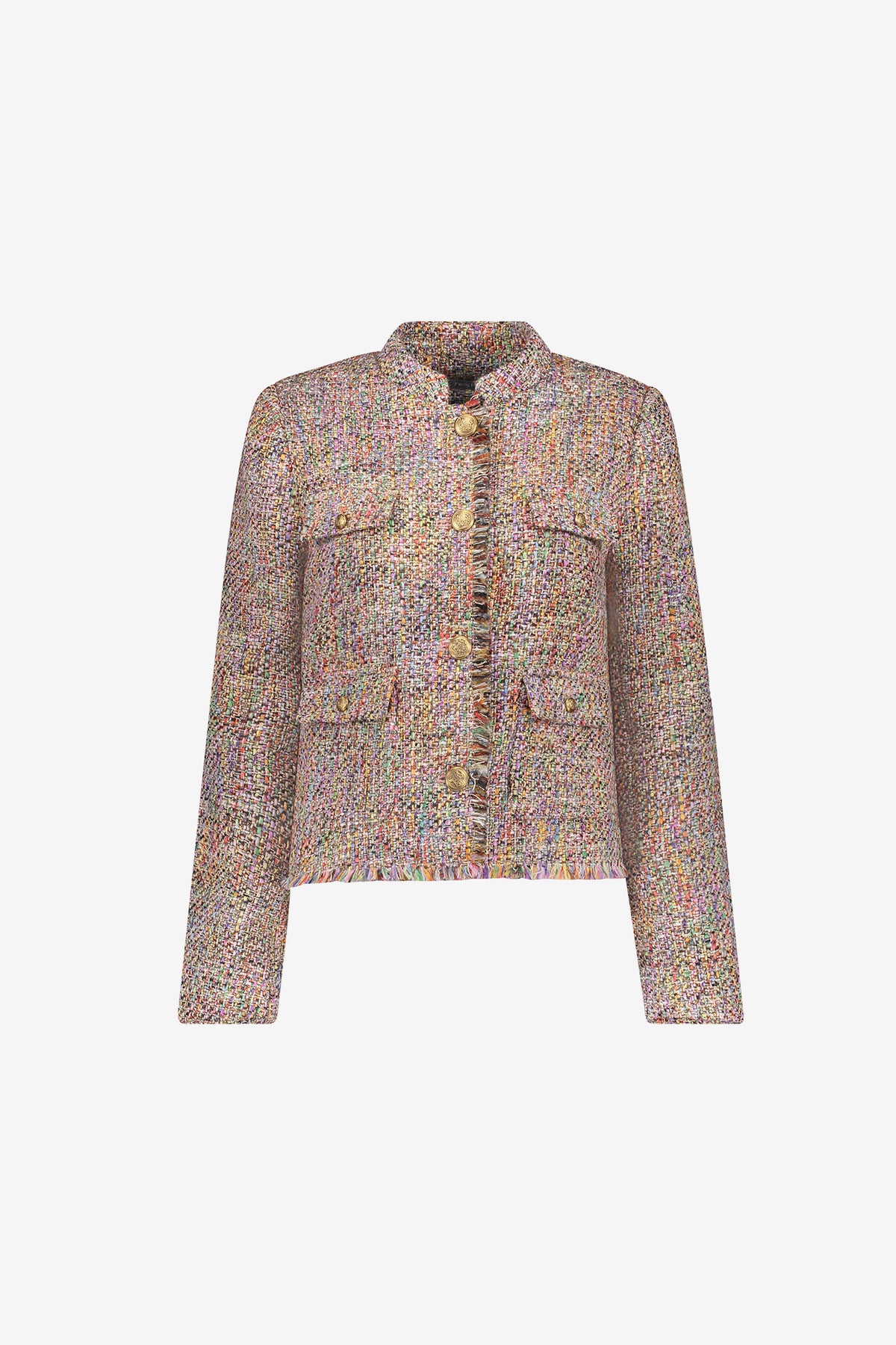 Geisha bouclé jasje in multicolor met sierknopen