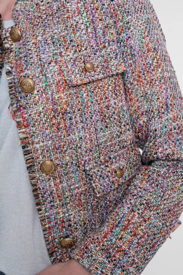 Geisha bouclé jasje in multicolor met sierknopen