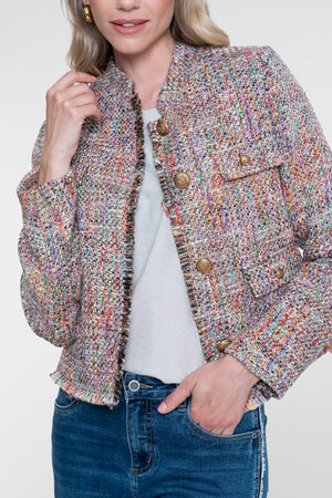 Geisha bouclé jasje in multicolor met sierknopen