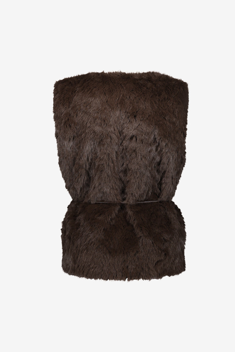 Geisha gilet van imitatiebont met strikceintuur