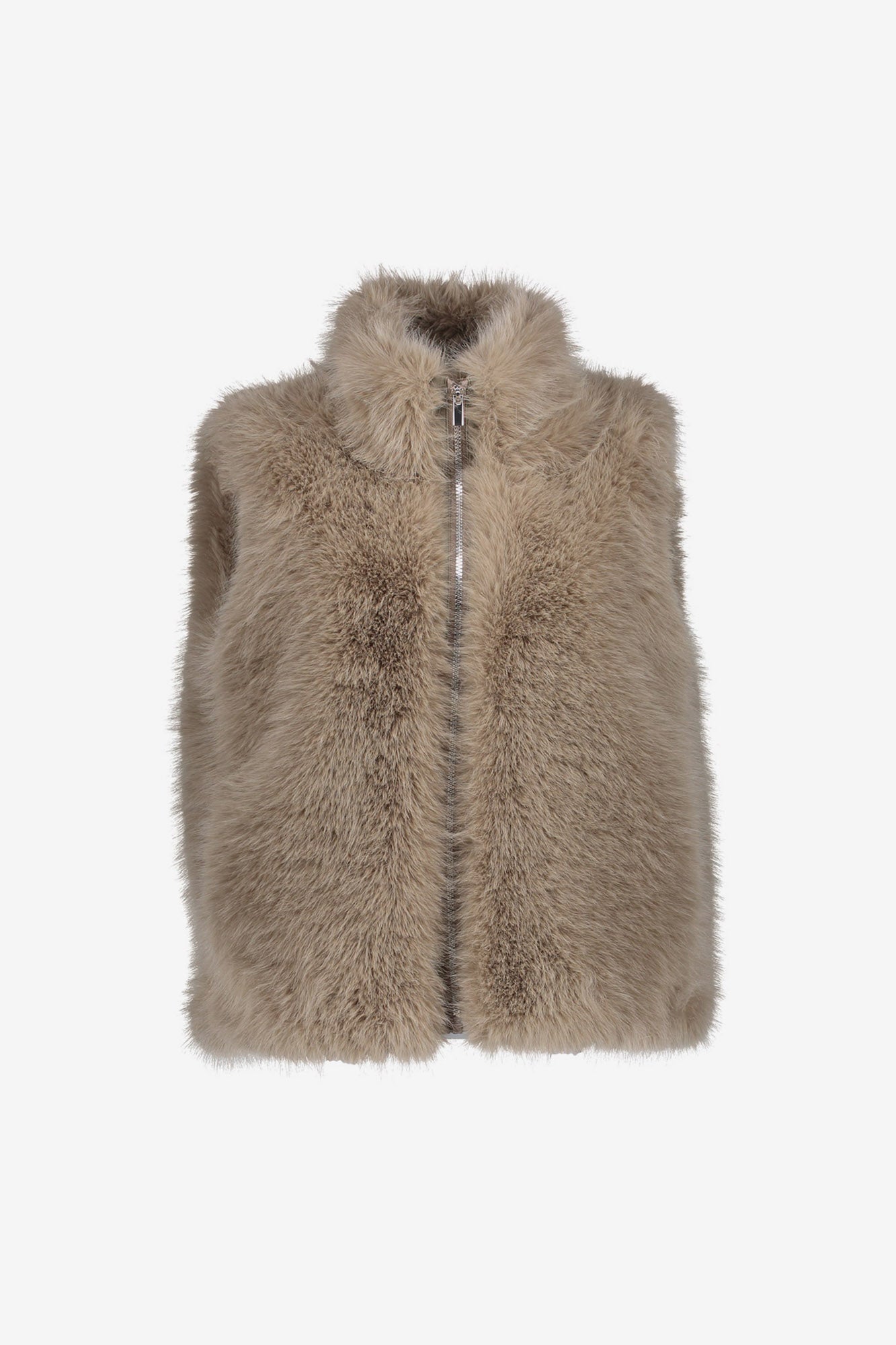 Geisha dames fur gilet greige met hoge kraag