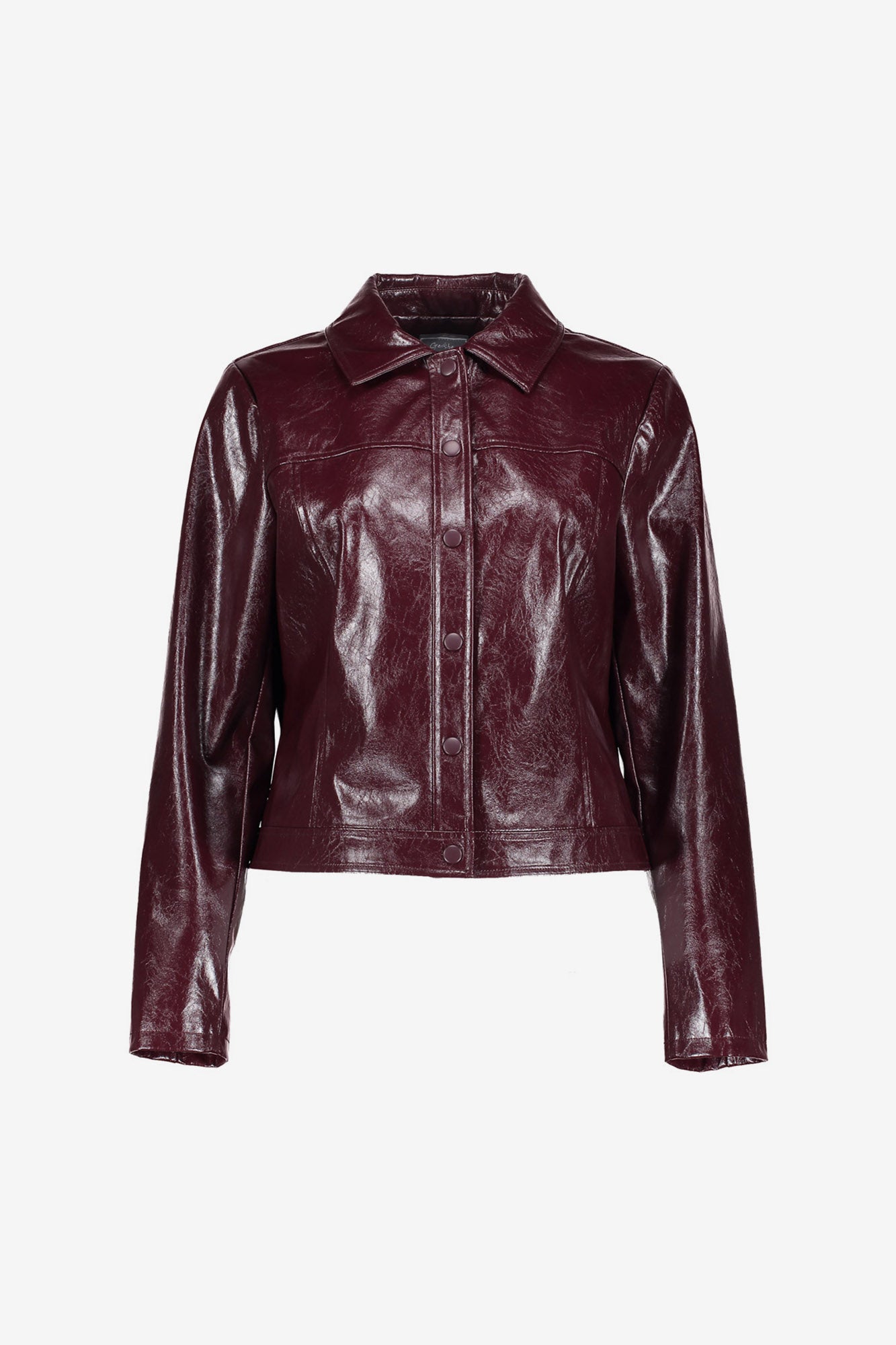 Geisha dames leather look jacket in bordeaux met drukknopen