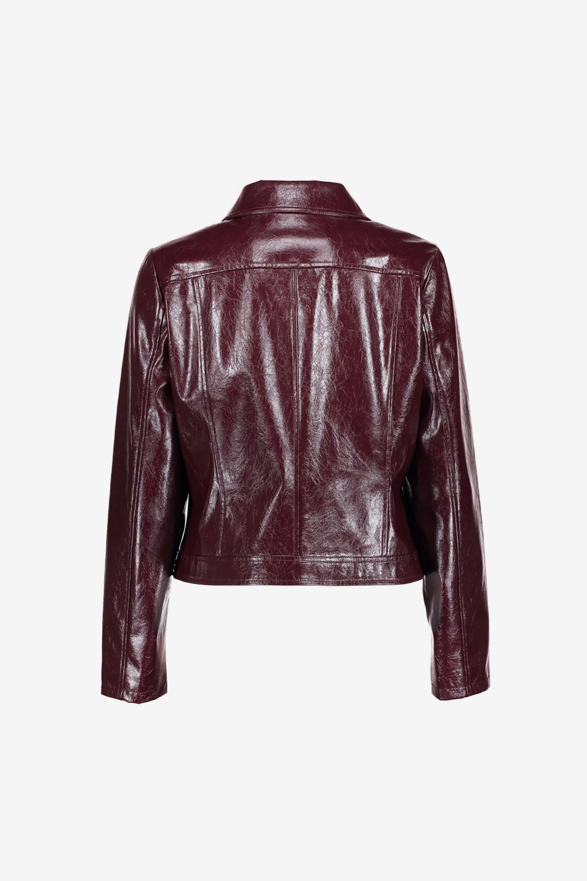 Geisha dames leather look jacket in bordeaux met drukknopen
