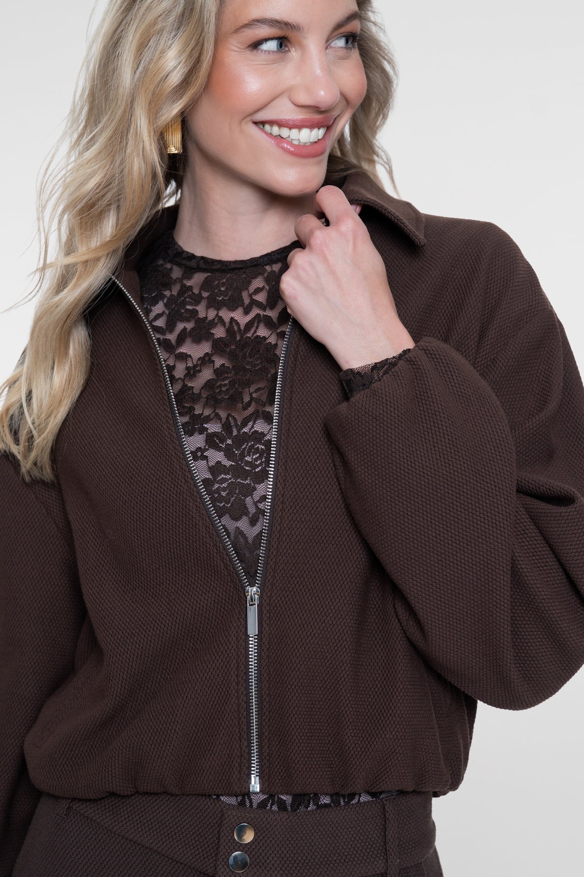 Geisha dames comfy bomberjack met honeycomb structuur