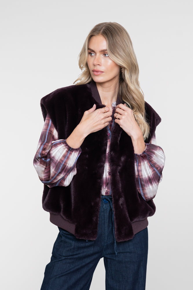 Geisha faux fur gilet met ribboorden