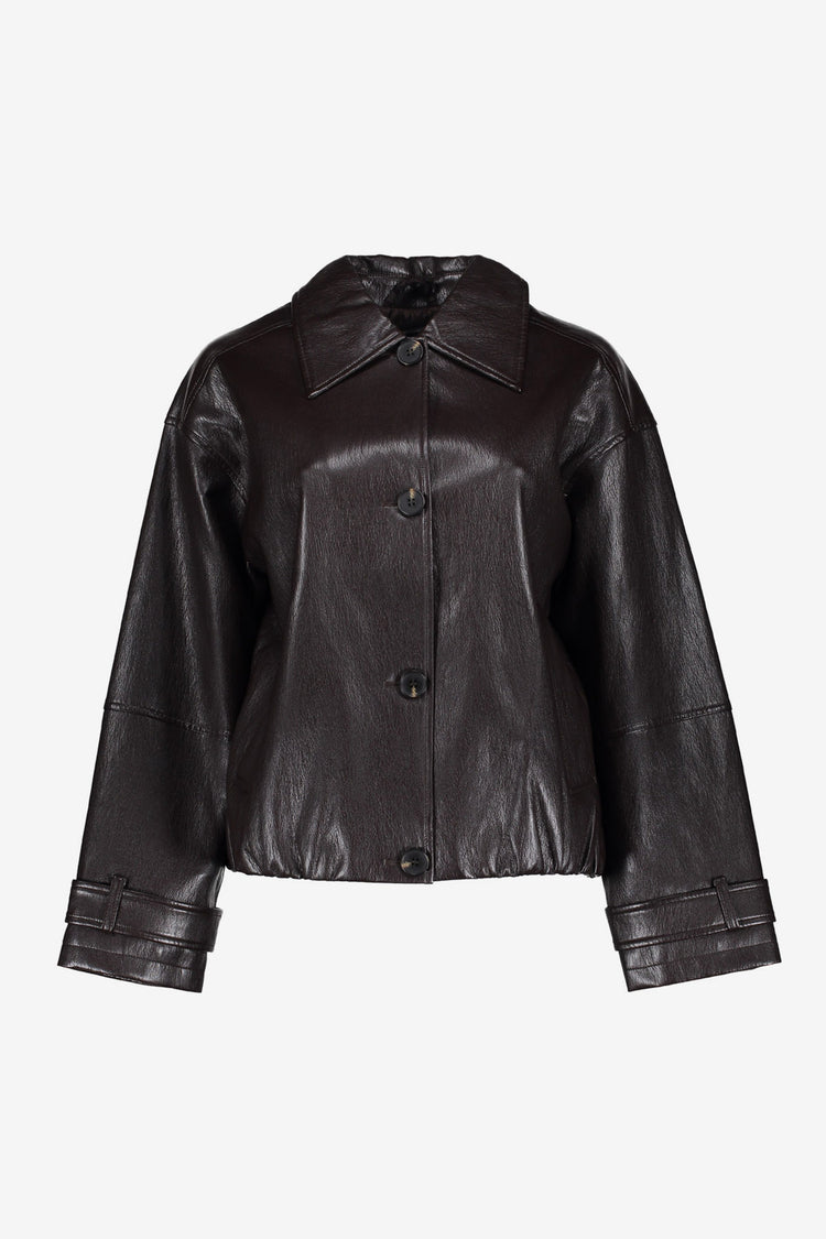 Geisha kort PU jack met stoere details en ballonfit