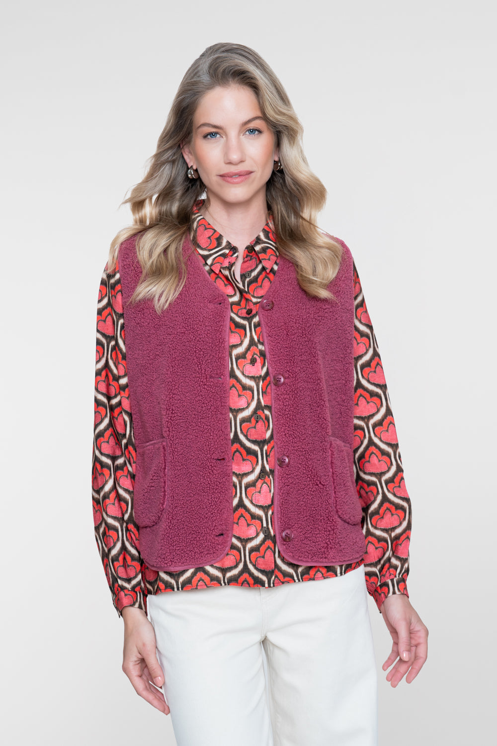 Geisha teddy gilet met knoopsluiting