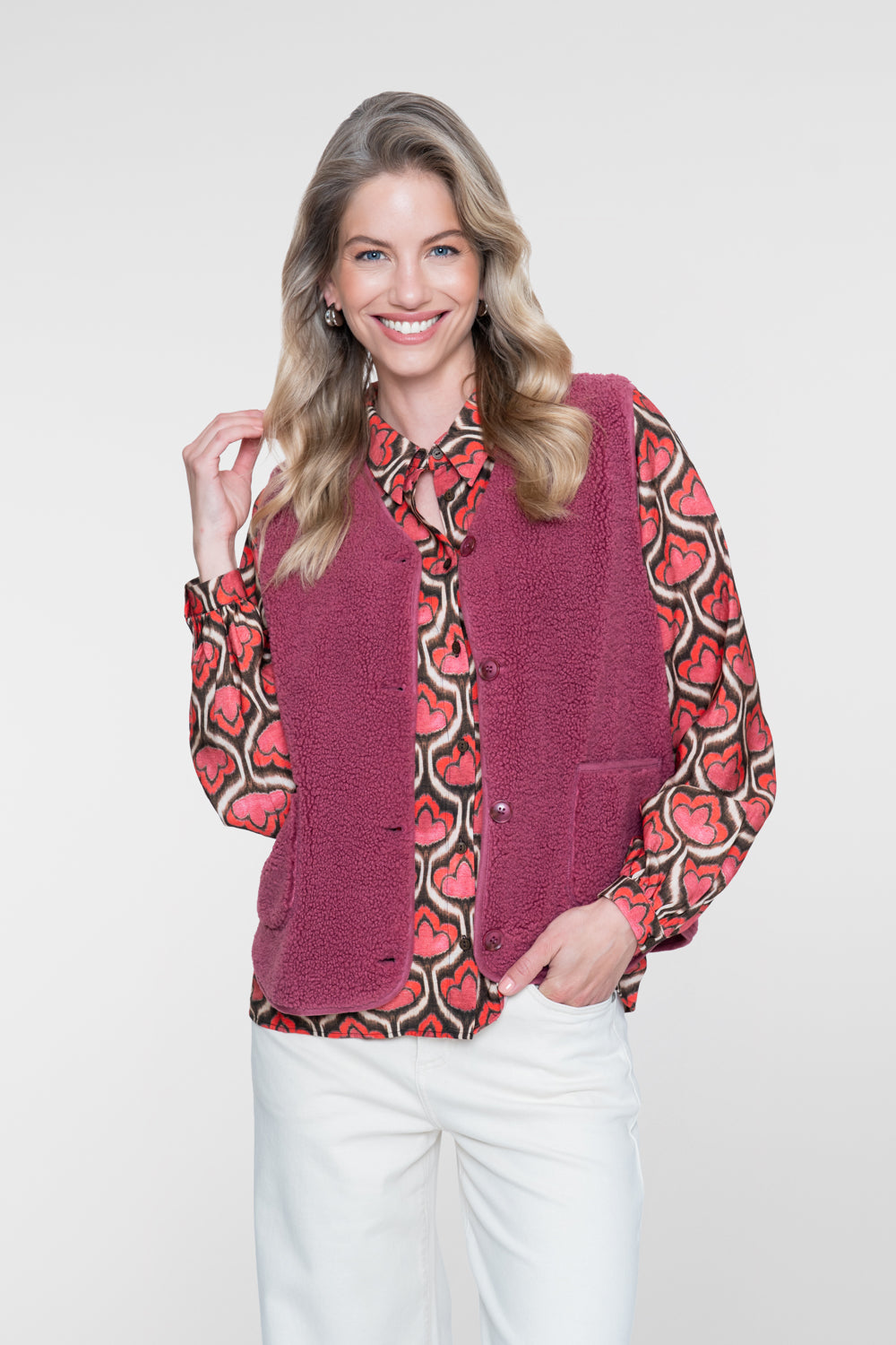 Geisha teddy gilet met knoopsluiting