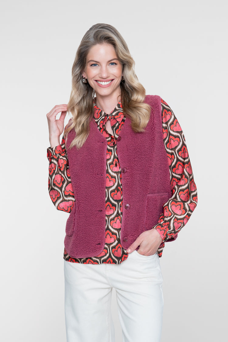 Geisha teddy gilet met knoopsluiting