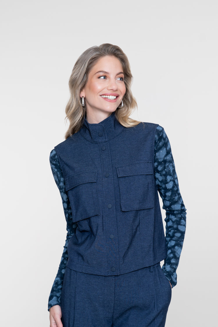 Geisha Gilet met opstaande kraag en utility details
