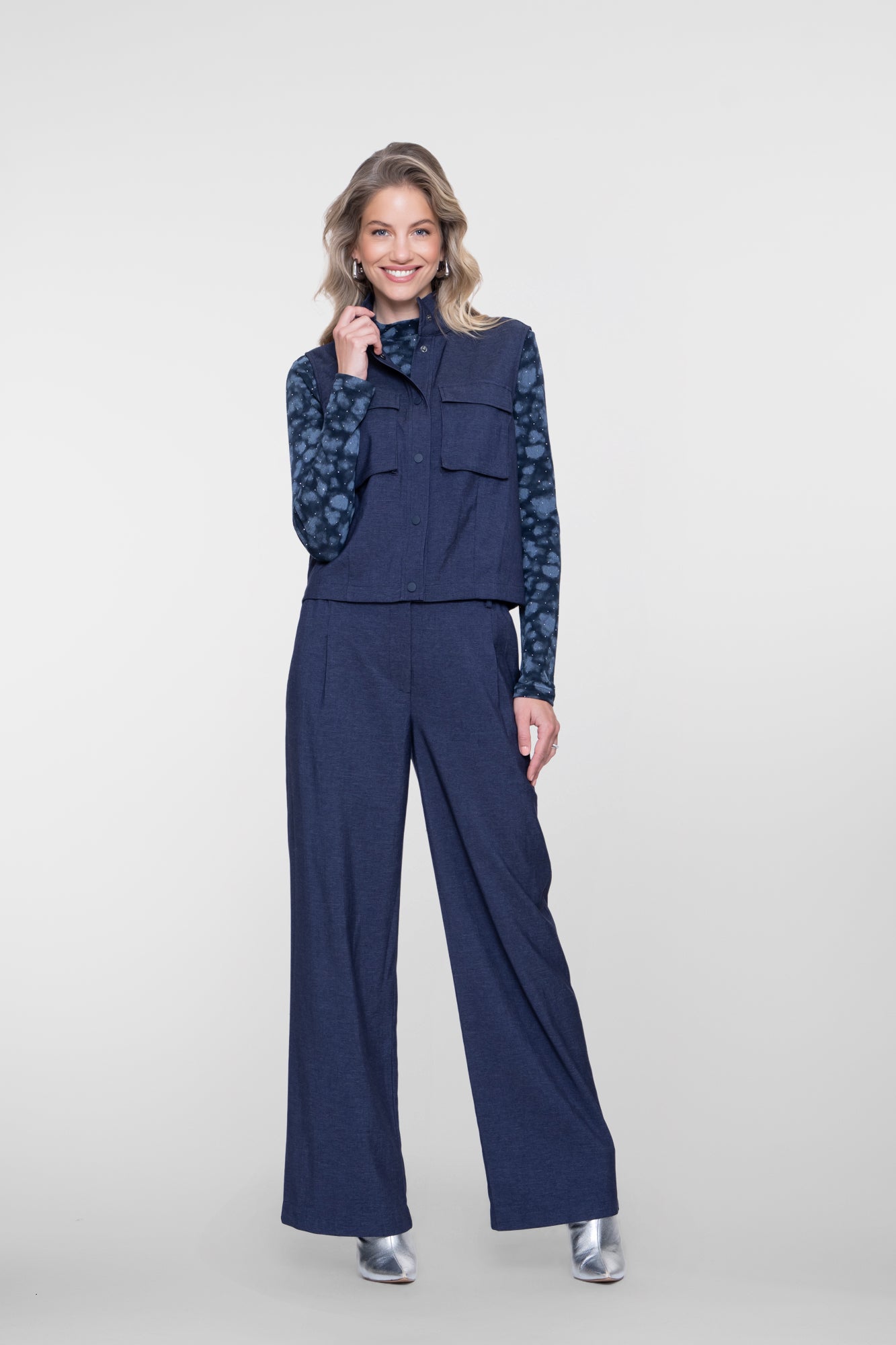 Geisha Gilet met opstaande kraag en utility details