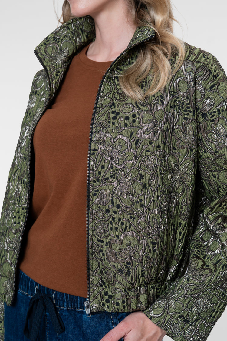 Geisha jacquard jasje met botanische print en metallic details