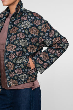 Geisha bomberjasje met bloemenprint en lurex details