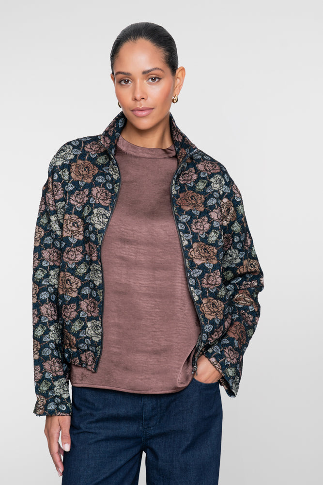 Geisha bomberjasje met bloemenprint en lurex details – Shop de look
