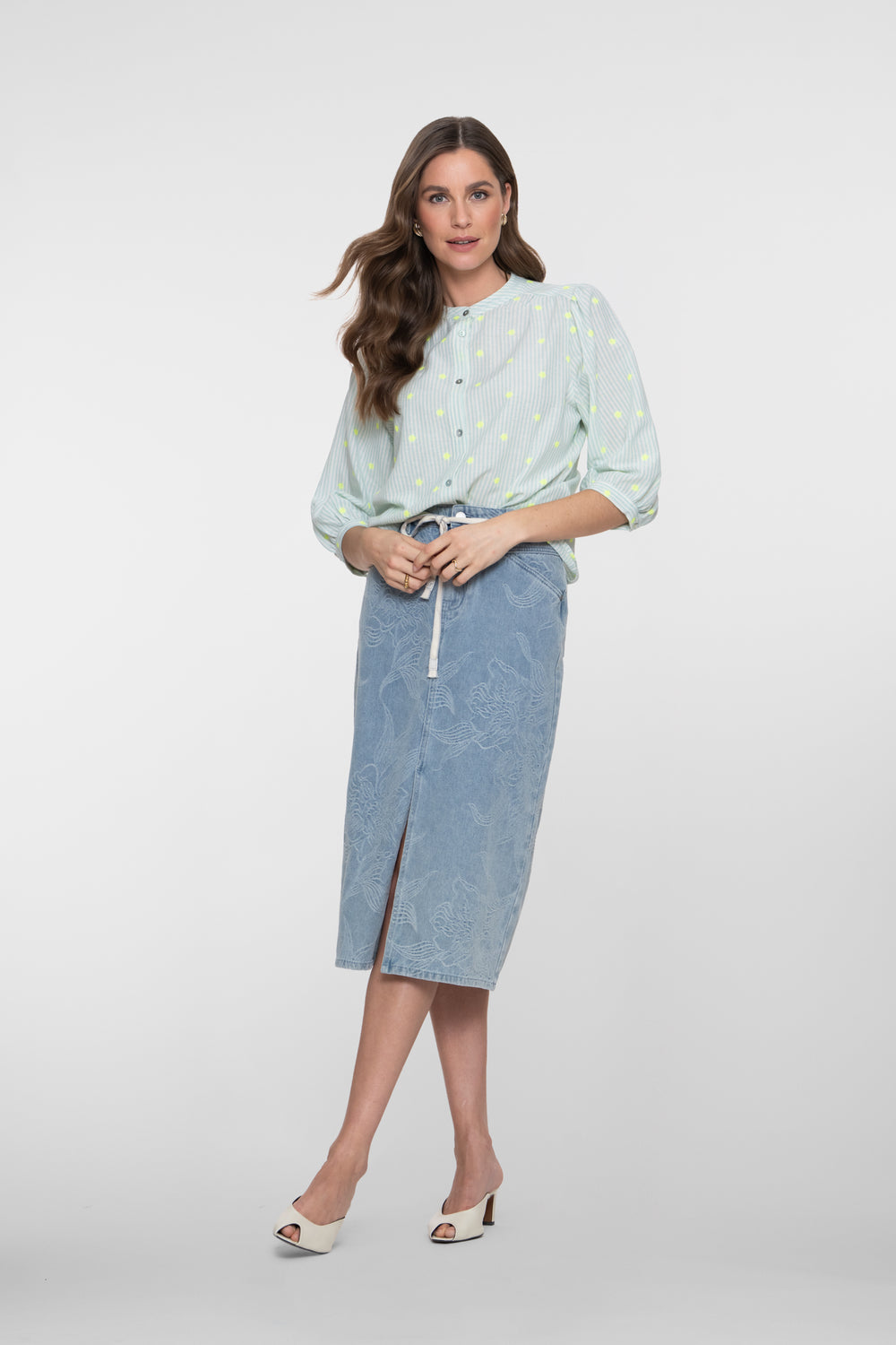 Geisha midi rok met jacquard en bloemdessin