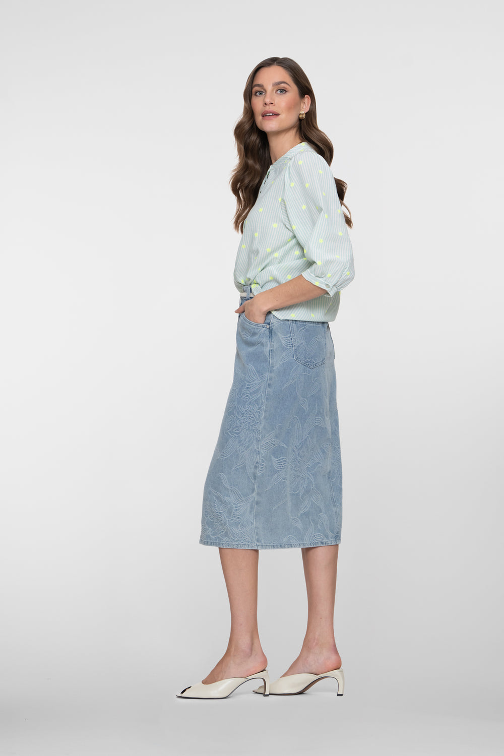 Geisha midi rok met jacquard en bloemdessin