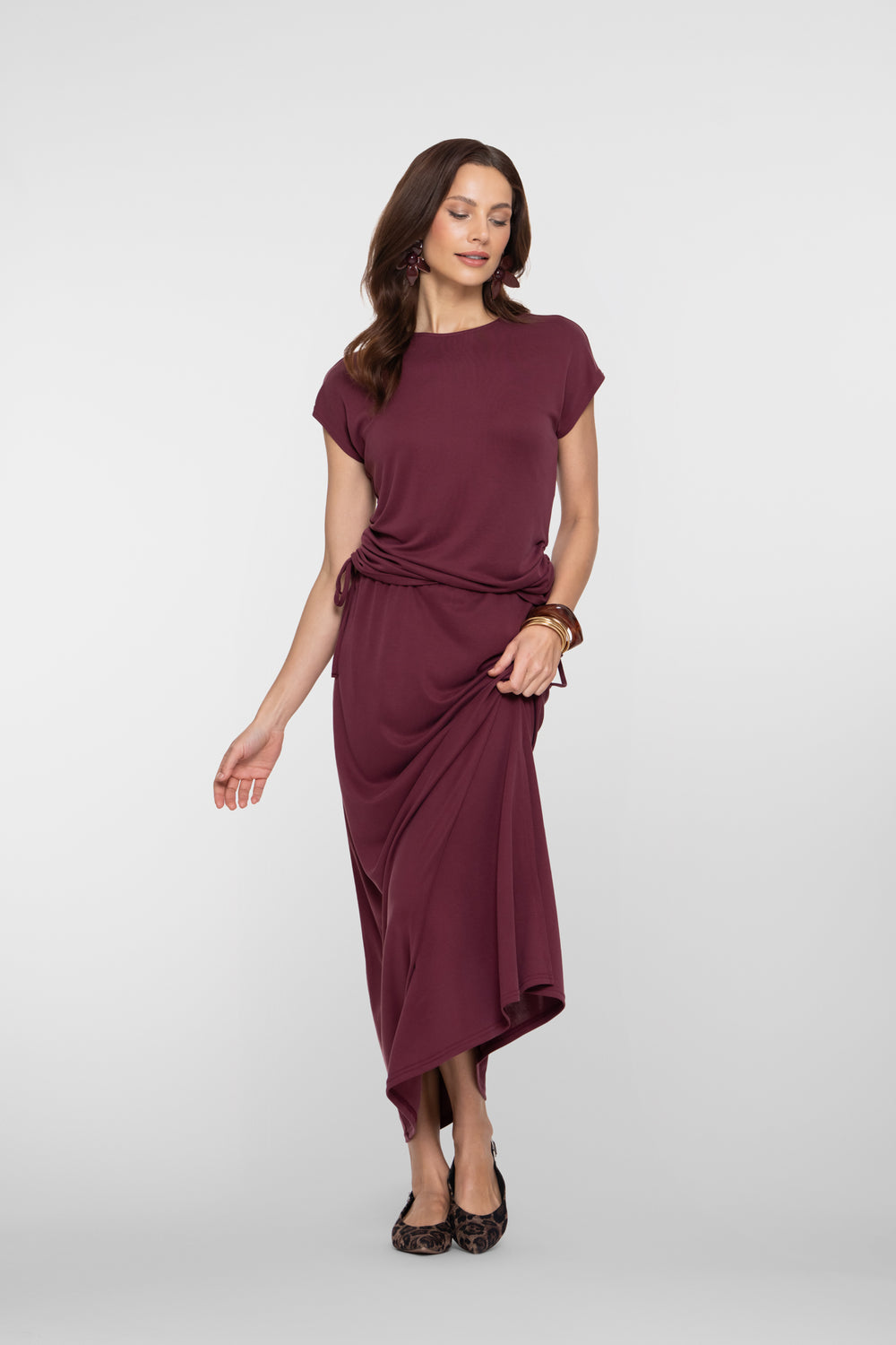 Geisha maxi rok in jersey met elegante zijsplitjes