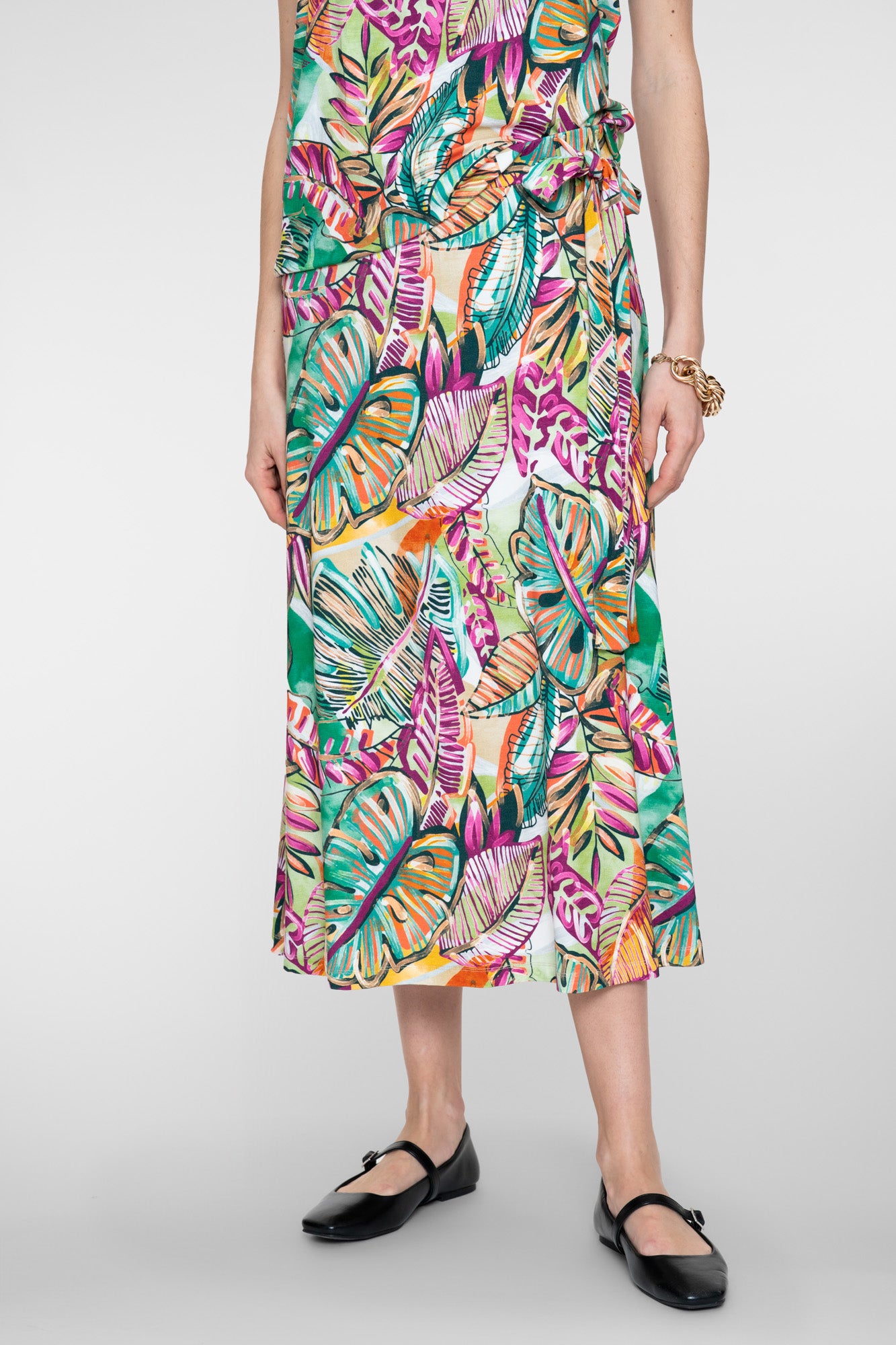 Geisha rok met bladprint en strikdetail