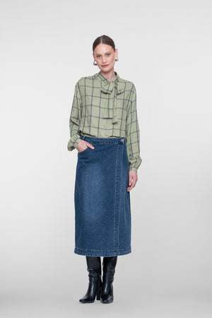 Geisha denim midi overslagrok