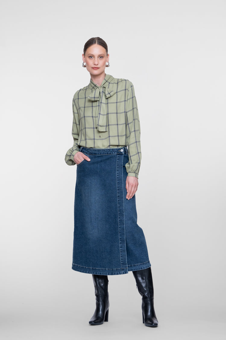 Geisha denim midi overslagrok