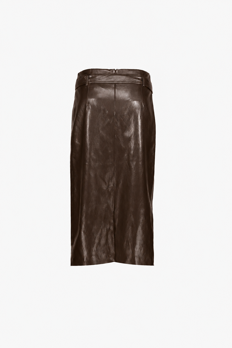 Geisha midi rok met leather look en strikdetail