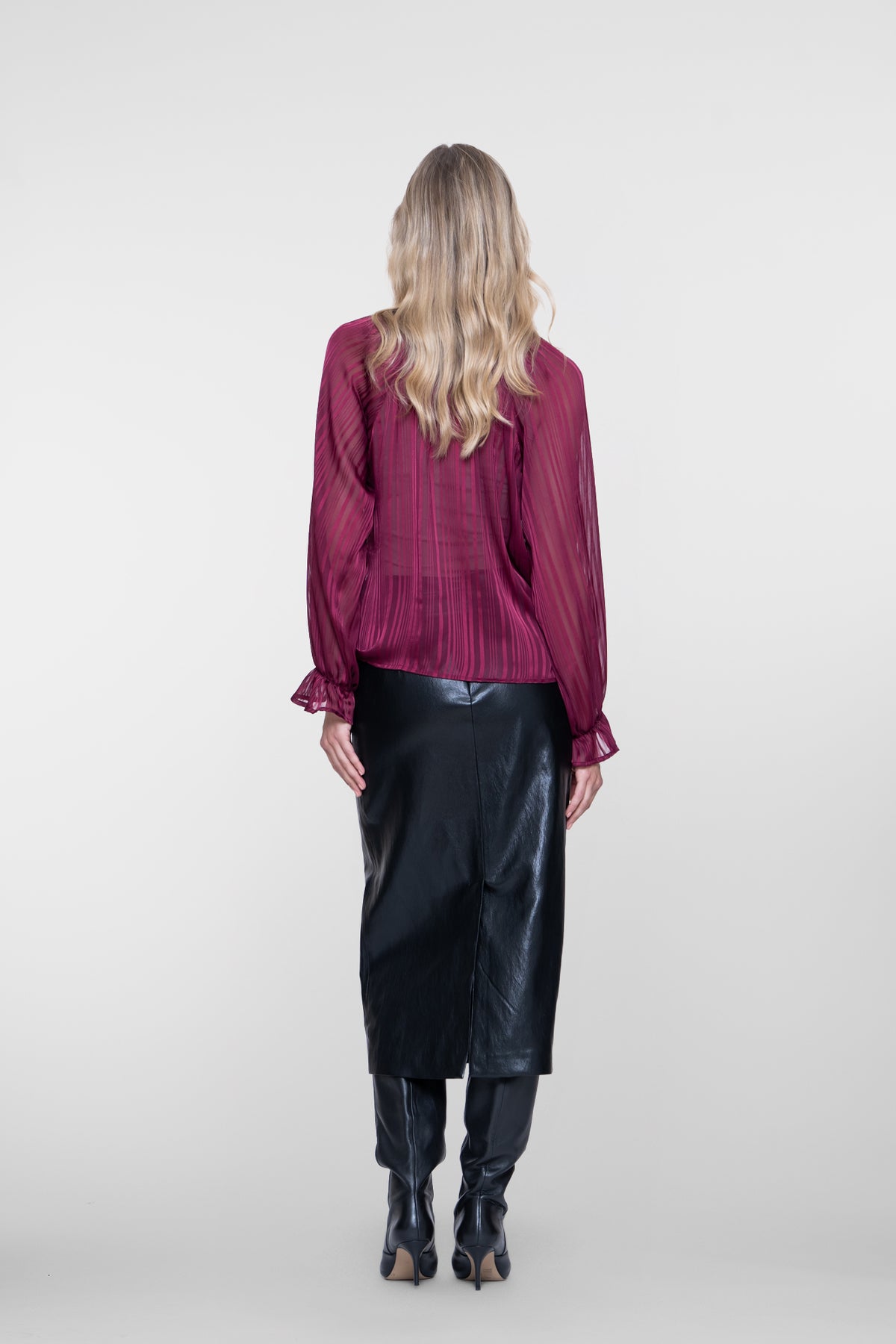 Geisha midi rok met leather look en strikdetail