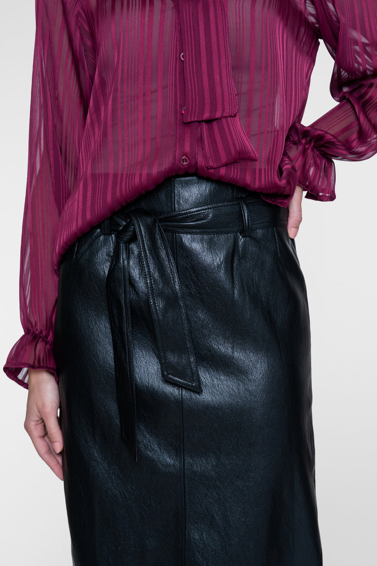 Geisha midi rok met leather look en strikdetail