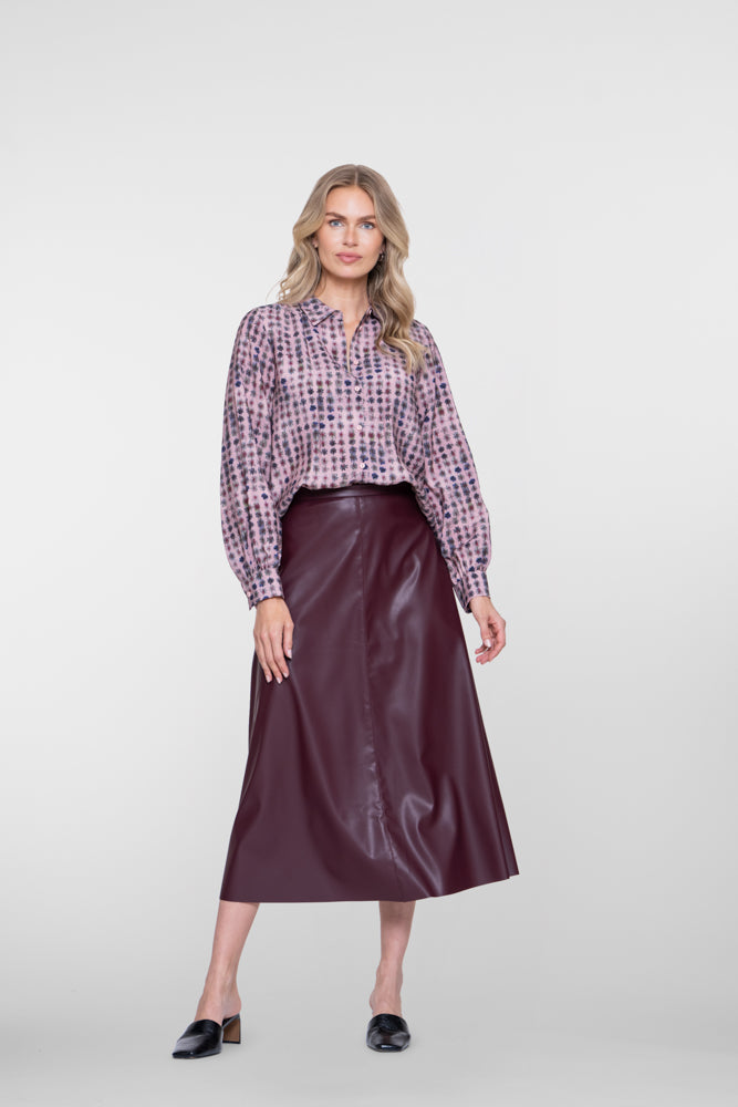 Geisha midi rok van faux leather met uitlopende pasvorm
