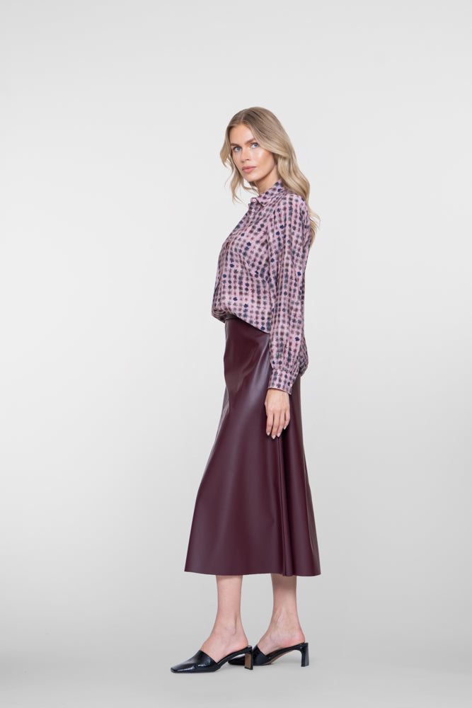 Geisha midi rok van faux leather met uitlopende pasvorm