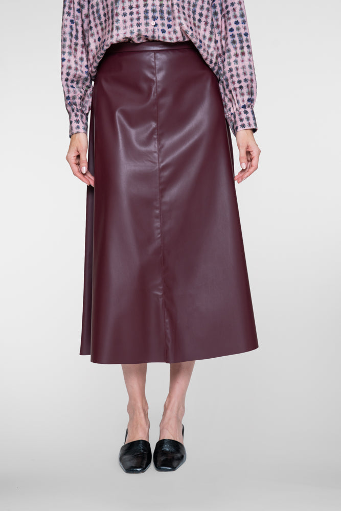 Geisha midi rok van faux leather met uitlopende pasvorm
