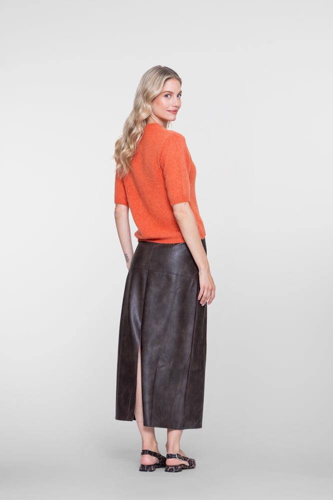 Geisha dames midi rok van faux leer in donkerbruin