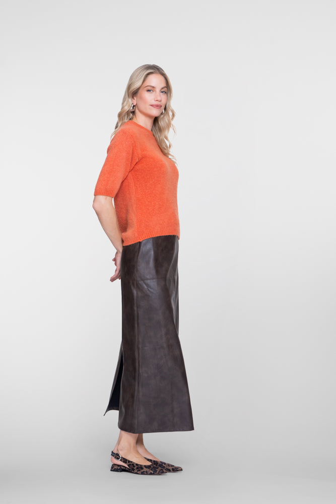 Geisha dames midi rok van faux leer in donkerbruin – Shop de look