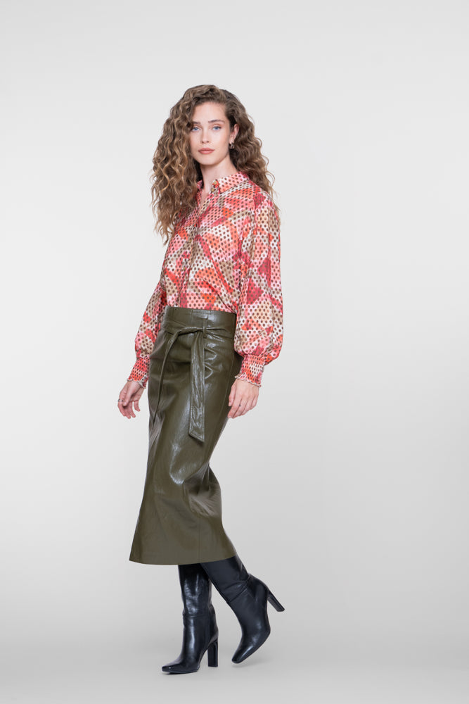 Geisha dames midirok in laklook met strikceintuur