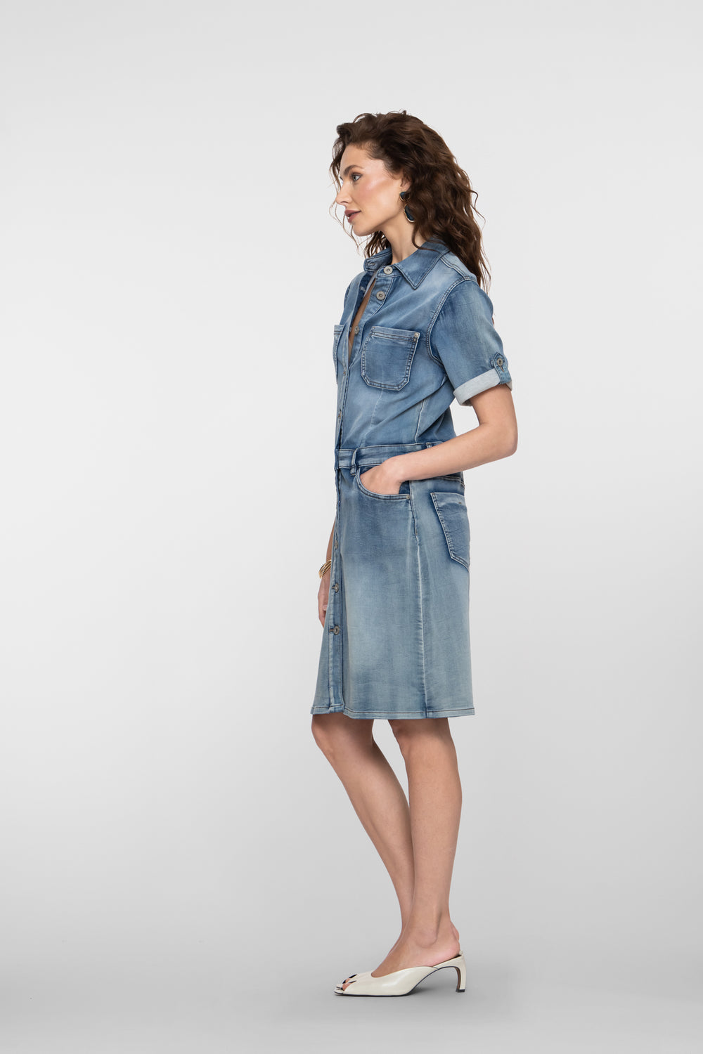 Geisha denim jurk met knopen
