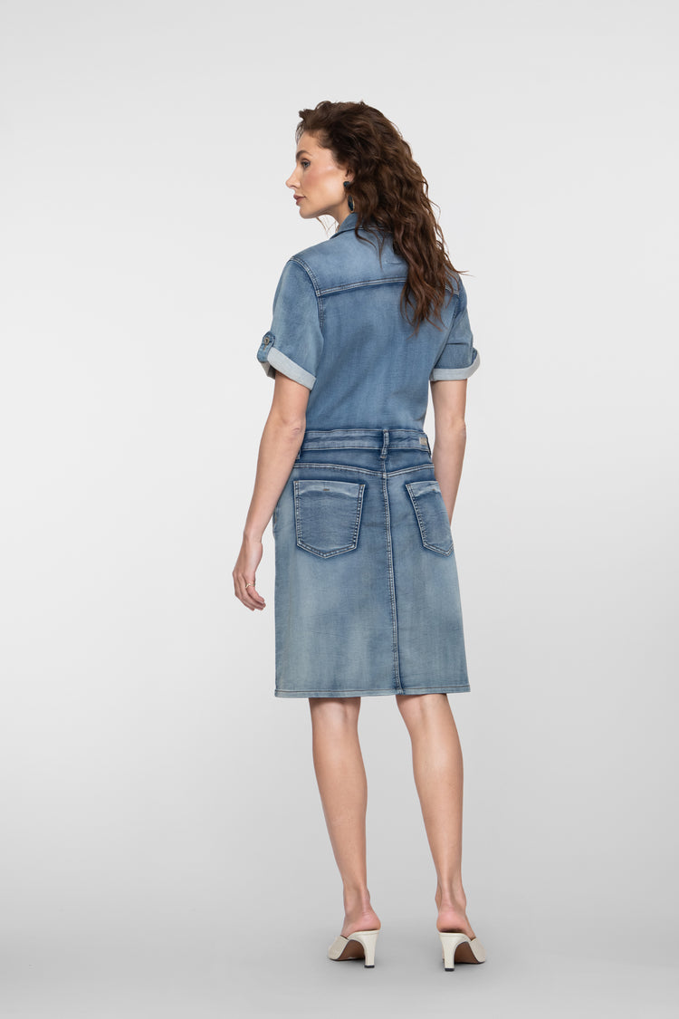 Geisha denim jurk met knopen
