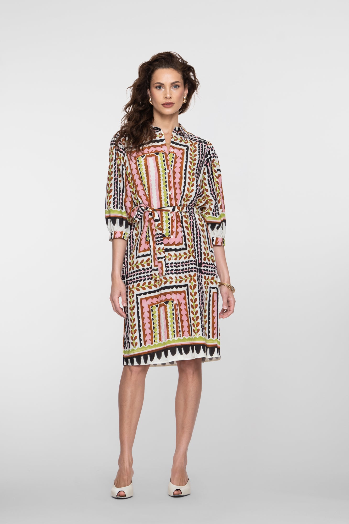 Geisha midi jurk met tegelprint