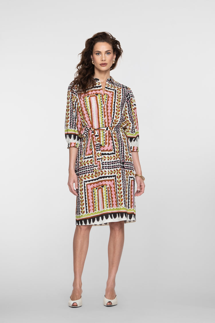 Geisha midi jurk met tegelprint