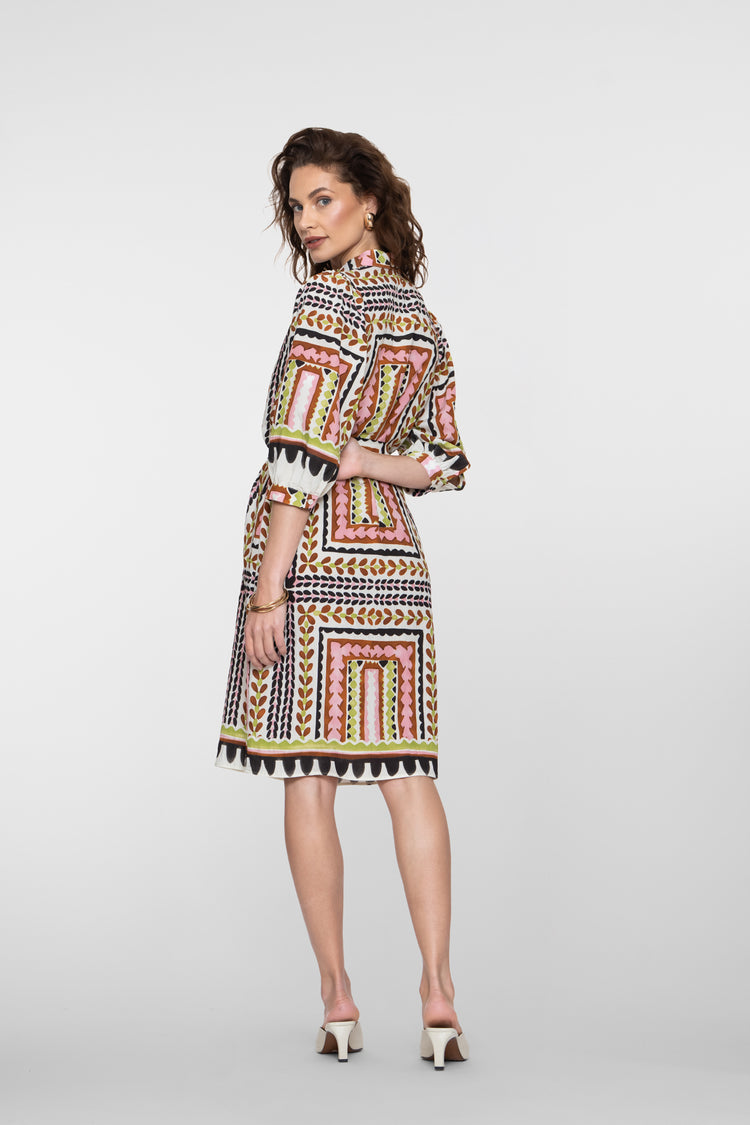 Geisha midi jurk met tegelprint