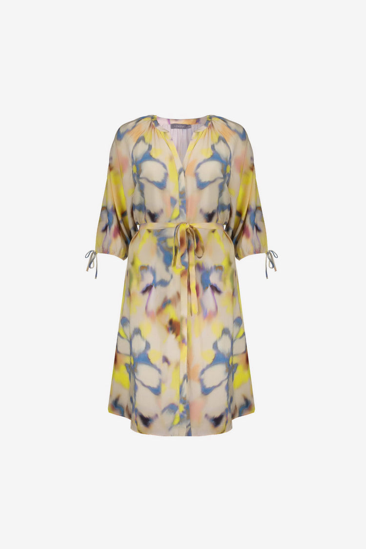Geisha midi-dress met aquarel bloemendessin