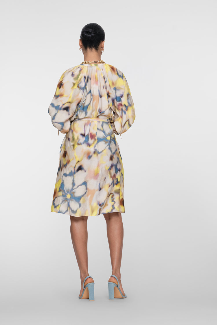Geisha midi-dress met aquarel bloemendessin