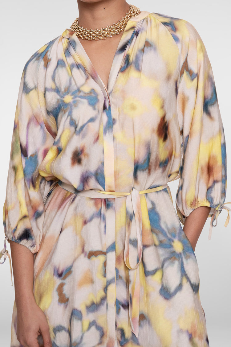 Geisha midi-dress met aquarel bloemendessin
