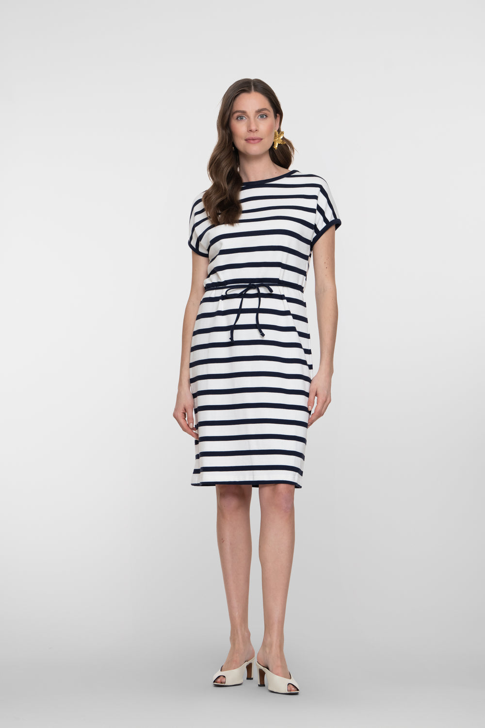 Geisha navy gestreepte jurk met koorddetail